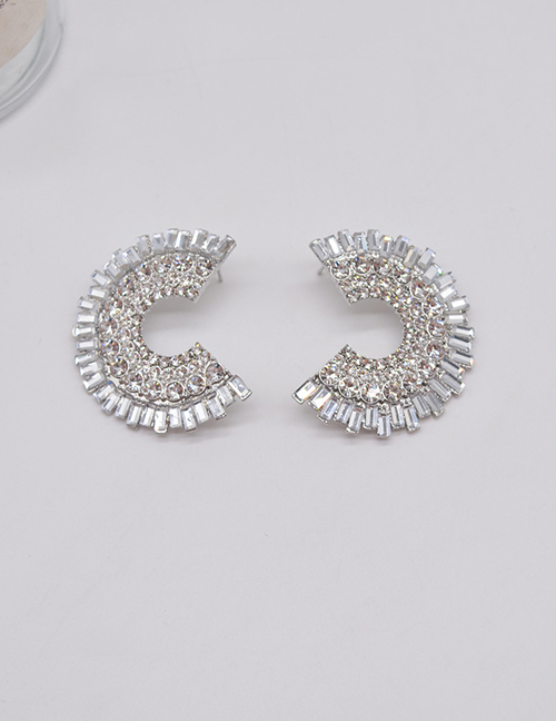 Fashion D Alloy Diamond Half Circle Stud Earrings