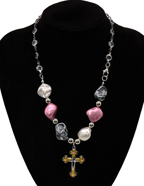Fashion Color Shaped Pearl Cross Necklace