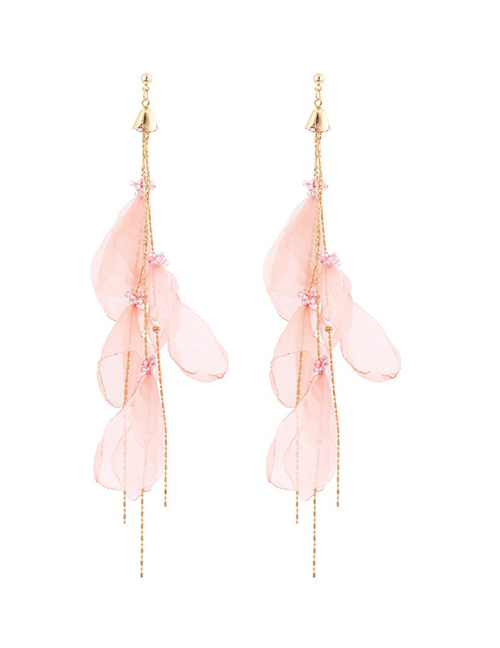 Fashion Pink Fabric Mesh Petal Tassel Earrings