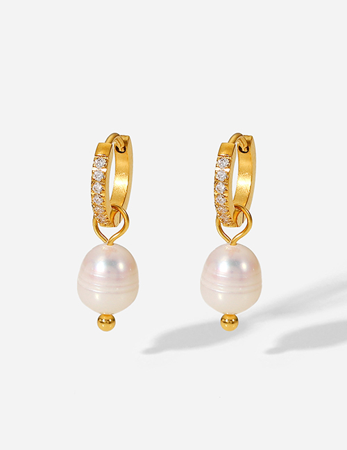 Fashion 5# Titanium Diamond Pearl Earrings