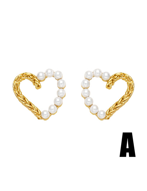 Fashion A Bronze Pearl Heart Stud Earrings