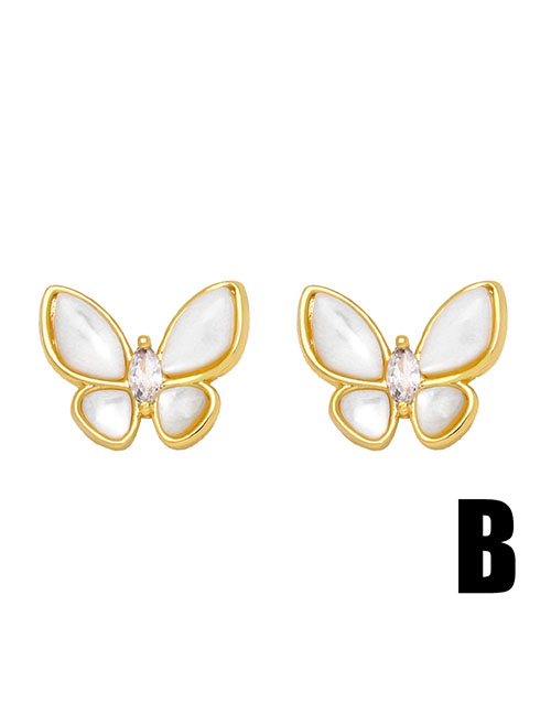 Fashion B Copper Diamond Cat Eye Butterfly Stud Earrings