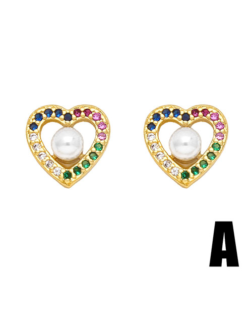 Fashion A Bronze Zirconium Pearl Heart Stud Earrings