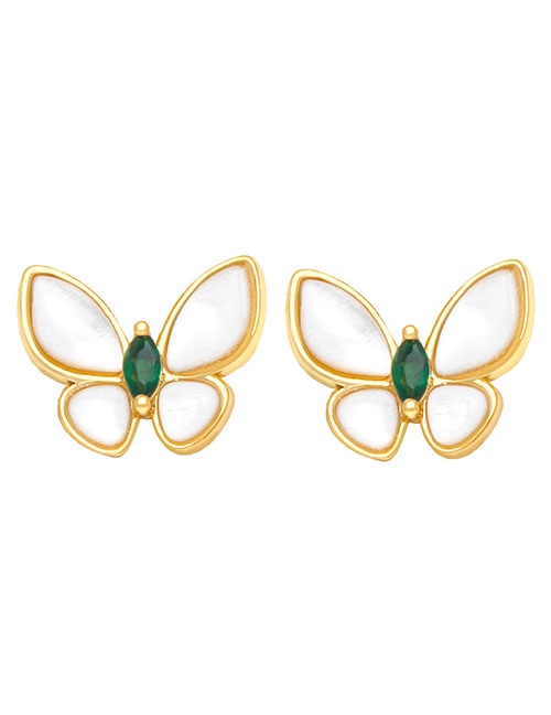Fashion Green Copper Diamond Shell Butterfly Stud Earrings