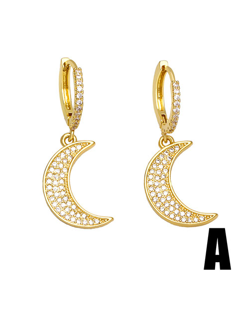 Fashion A Copper Diamond Moon Earrings