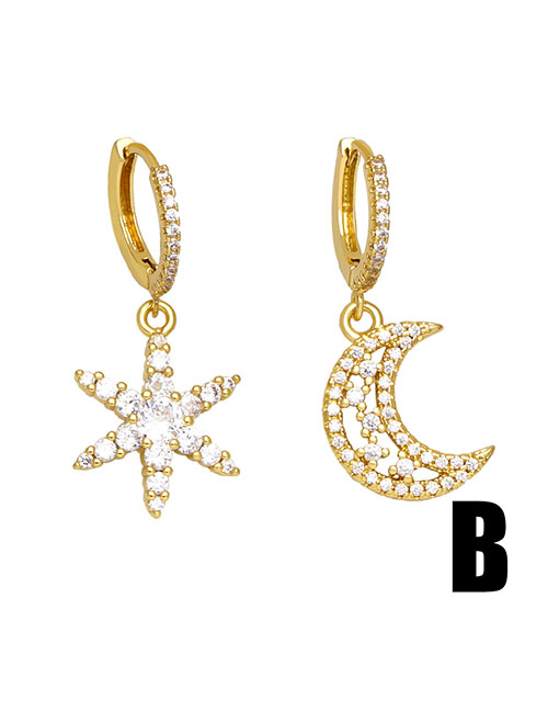 Fashion B Brass Diamond Star Moon Earrings