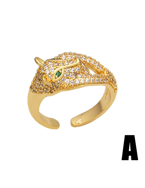 Fashion A Brass Diamond Leopard Head Open Ring