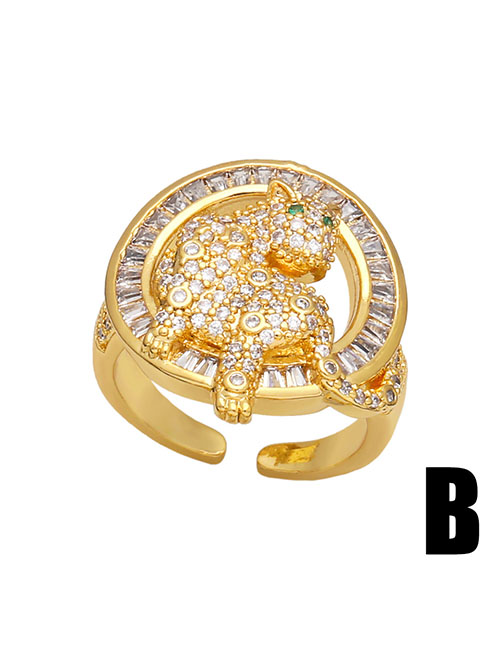 Fashion B Brass Diamond Leopard Head Open Ring