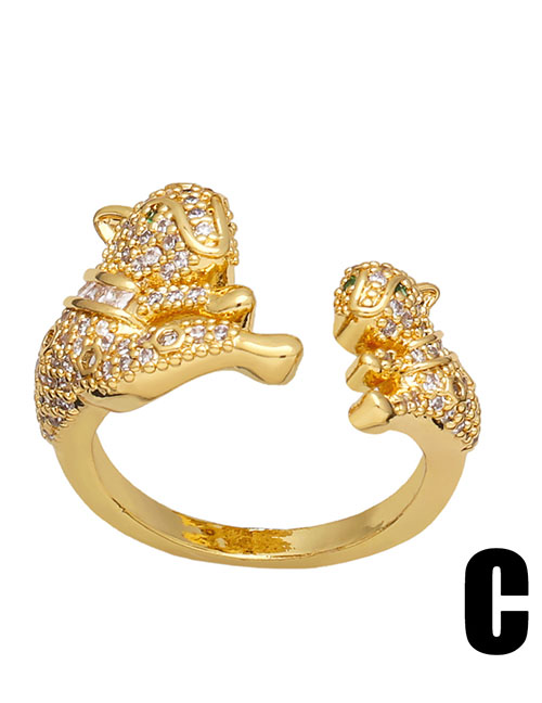Fashion C Brass Diamond Leopard Head Open Ring