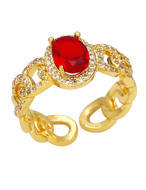 Fashion Red Bronze Zirconium Geometric Chain Open Ring