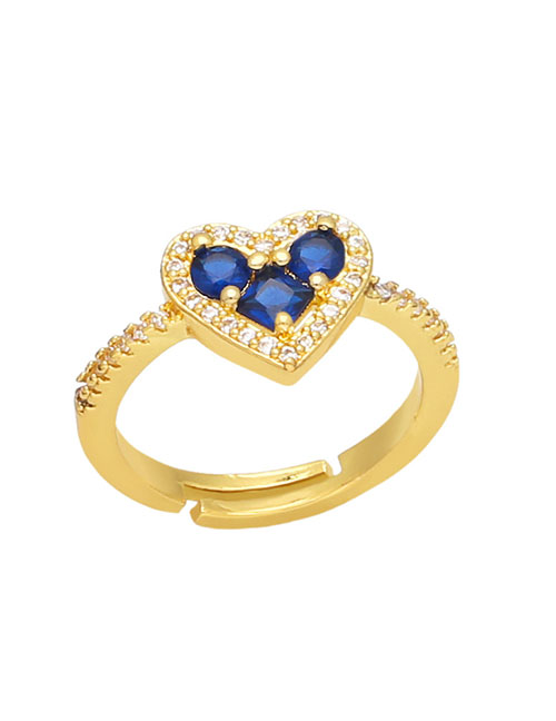 Fashion Blue Bronze Zirconium Heart Ring