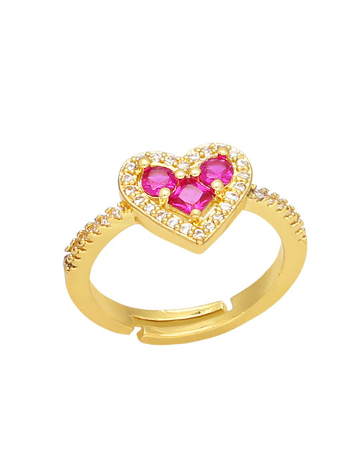 Fashion Rose Red Bronze Zirconium Heart Ring