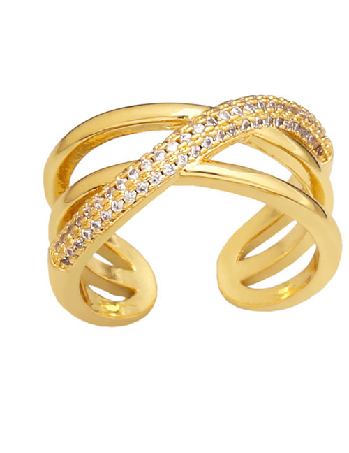 Fashion A Brass Zirconium Geometric Cross Open Ring