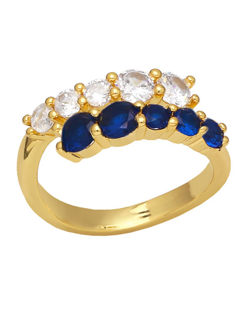 Fashion Blue Bronze Zirconium Geometric Ring