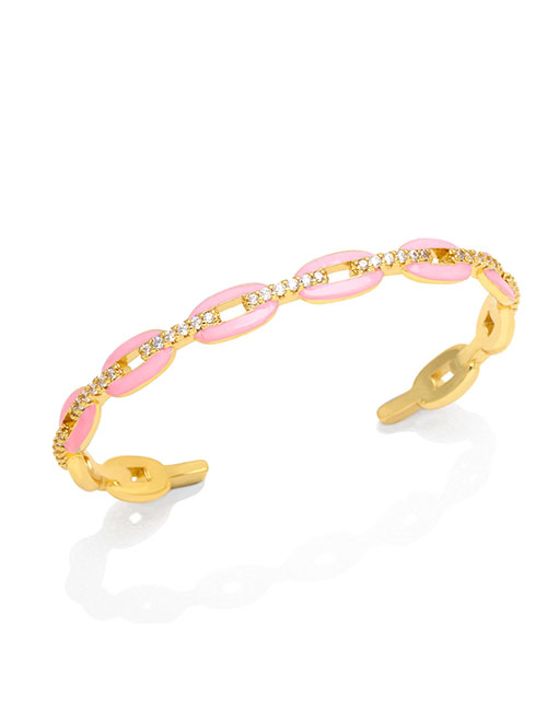 Fashion Pink Bronze Diamond Drip Oil Geometric Open Bracelet