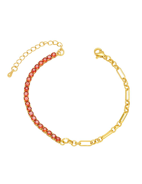 Fashion Red Bronze Zirconium Panel Chain Bracelet