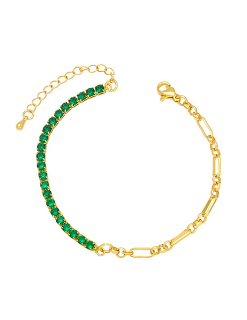 Fashion Green Bronze Zirconium Panel Chain Bracelet