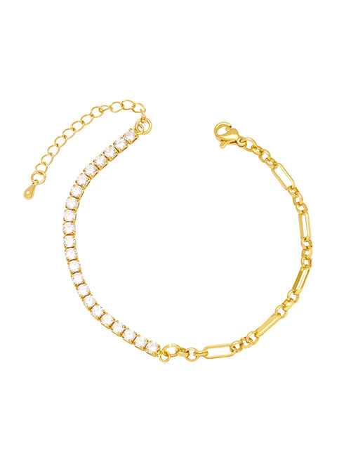 Fashion White Bronze Zirconium Panel Chain Bracelet