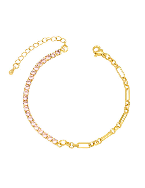 Fashion Pink Bronze Zirconium Panel Chain Bracelet