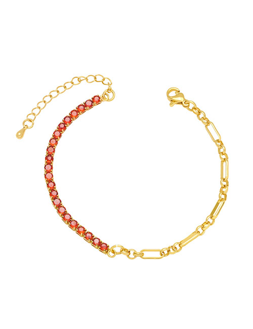 Fashion Rose Red Bronze Zirconium Panel Chain Bracelet