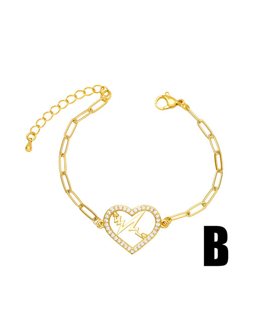 Fashion B Brass Diamond Heart Pull Bracelet