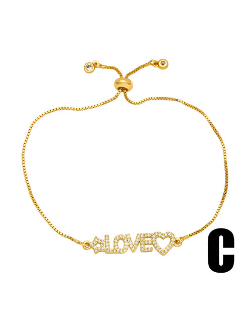 Fashion C Brass Diamond Alphabet Pull Bracelet