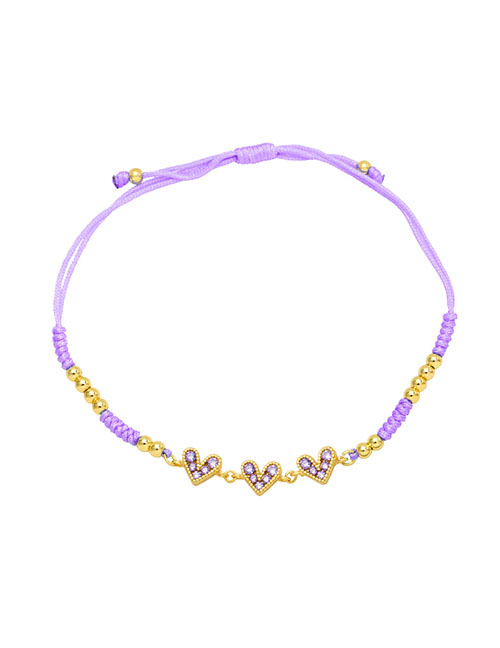 Fashion Purple Brass Braided Zirconium Heart Bracelet