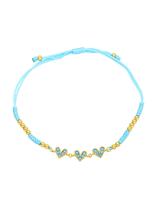 Fashion Light Blue Brass Braided Zirconium Heart Bracelet