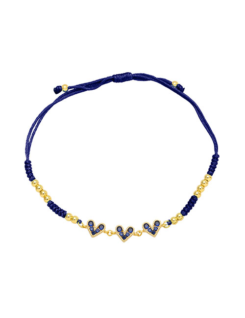 Fashion Dark Blue Brass Braided Zirconium Heart Bracelet