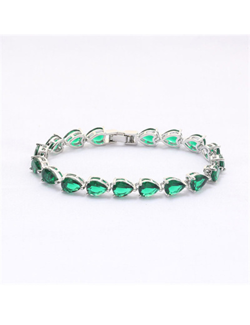 Fashion White Green Diamond 17cm Bronze Zirconium Drop Bracelet