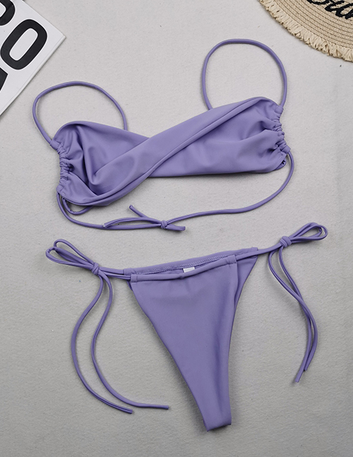 Fashion Purple Polyester Twist-pack Drawstring Split Swimsuit