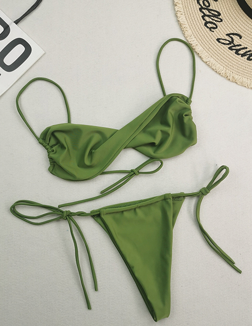 Fashion Army Green Polyester Twist-pack Drawstring Split Swimsuit