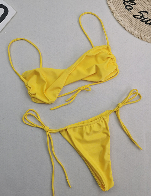 Fashion Bright Yellow Polyester Twist-pack Drawstring Split Swimsuit