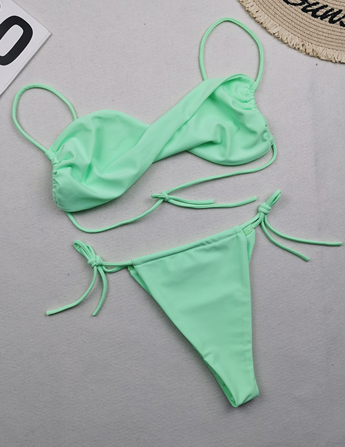 Fashion Light Green Polyester Twist-pack Drawstring Split Swimsuit