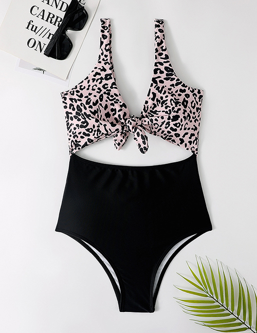 Fashion Photo Color Polyester Leopard Print Lace-up Cutout One-piece Swimsuit