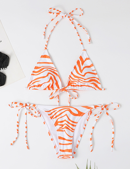 Fashion Orange Polyester Print Lace-up Swimsuit