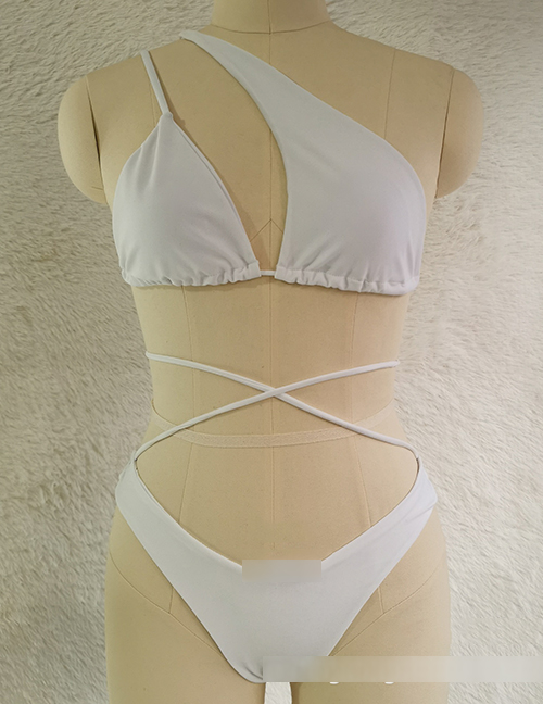 Fashion White Polyester One-shoulder Split Swimsuit