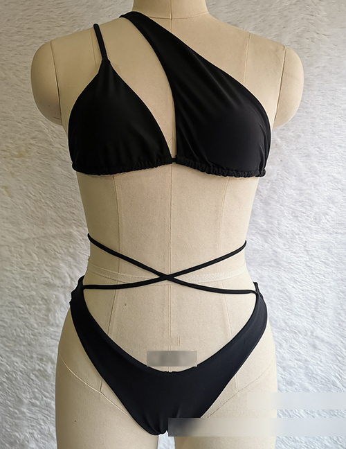 Fashion Black Polyester One-shoulder Split Swimsuit
