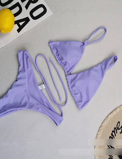 Fashion Light Purple Polyester One-shoulder Split Swimsuit
