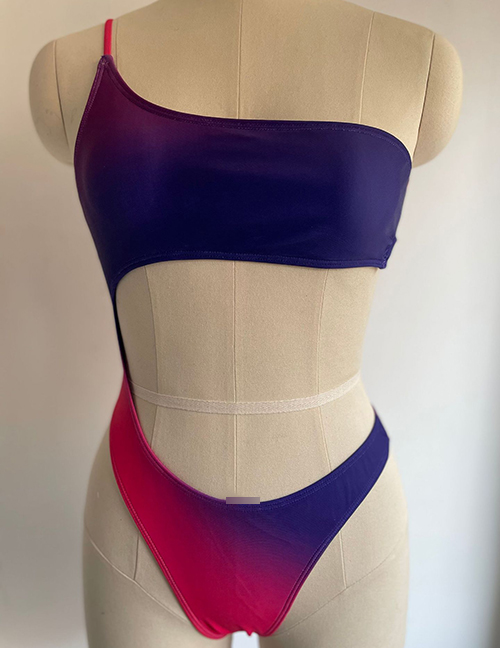 Fashion Purple Gradient Polyester Gradient One-shoulder Cutout One-piece Swimsuit