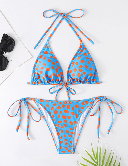 Fashion 5# Polyester Print Halter Tie Split Swimsuit