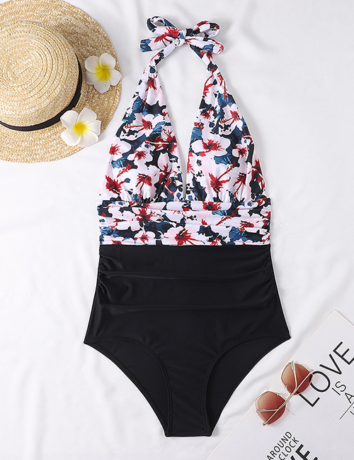 Fashion 6# Printed Halterneck Lace-up Swimsuit