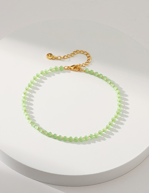 Fashion Green Copper Gold Plated Crystal Beaded Anklet