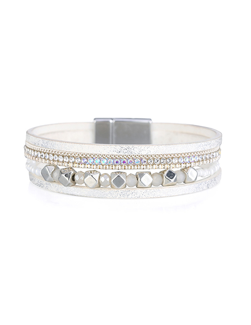 Fashion 4# Crystal Magnetic Geometric Diamond-set Leather Bracelet