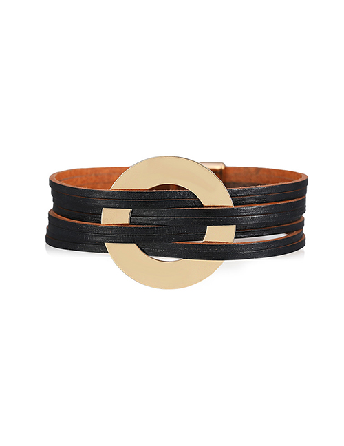 Fashion 4# Multilayer Thin Leather Strip Magnetic Buckle Open Disc Bracelet