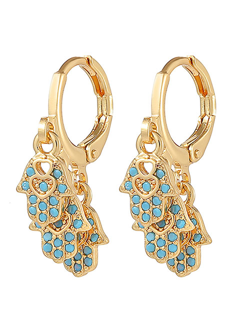 Fashion Sky Blue Brass Diamond Heart Palm Earrings