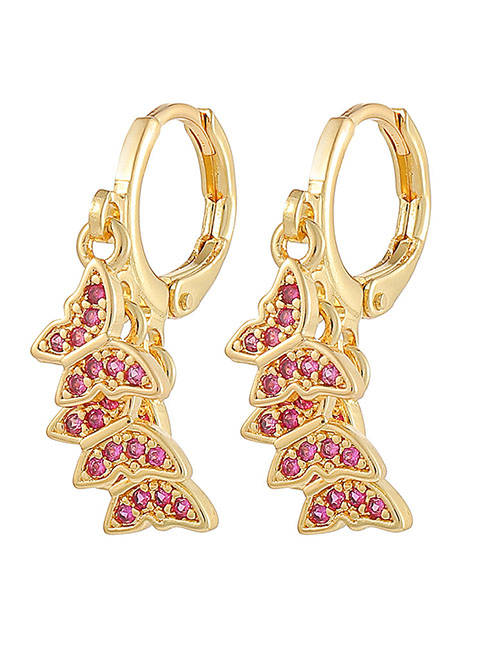 Fashion Rose Red Copper Diamond Multilayer Butterfly Earrings