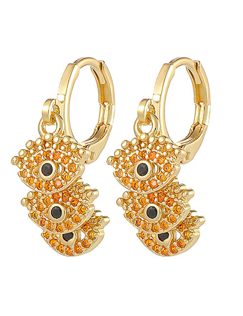 Fashion Orange Copper Diamond Multi-layer Eye Earrings