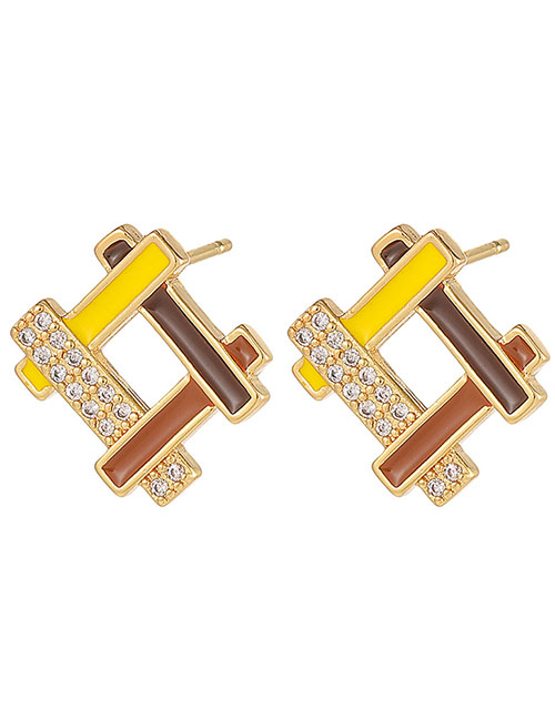 Fashion Brown Brass Diamond Drop Oil Well Stud Earrings