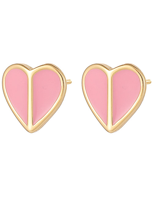 Fashion Pink Pure Copper Drip Oil Love Stud Earrings